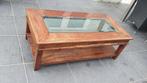 Salontafel (teak met glasplaat), Huis en Inrichting, Tafels | Salontafels, Gebruikt, 100 tot 150 cm, 50 tot 75 cm, Glas