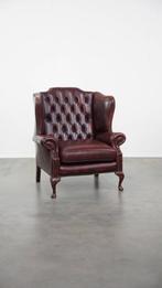 Klassiek rode rundleren Engelse chesterfield oorfauteuil, Huis en Inrichting, Fauteuils, Ophalen, Gebruikt, Klassiek, Engels, Chesterfield