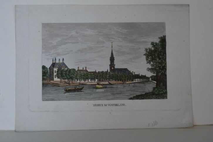 BROEK IN WATERLAND HOUTGRAVURE CA. 1850 Handgekleurd GF6, Antiek en Kunst, Kunst | Etsen en Gravures, Verzenden