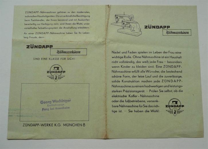 Zündapp Folder Naaimachine type Elcona en ZR 18, Antiek en Kunst, Antiek | Naaimachines, Verzenden