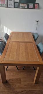 Eettafel in robuust eiken aangeboden, Gebruikt, 200 cm of meer, Vijf personen of meer, Rechthoekig