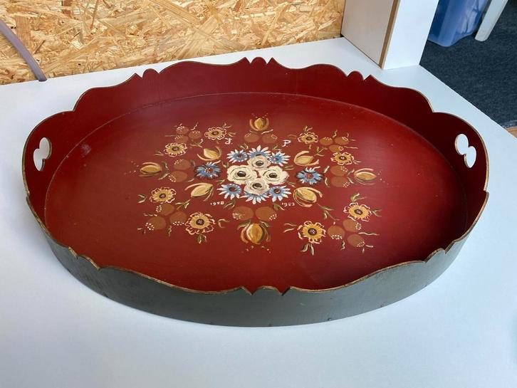 Houten dienblad met Hindelooper schilderwerk, Antiek en Kunst, Antiek | Schalen, Ophalen of Verzenden