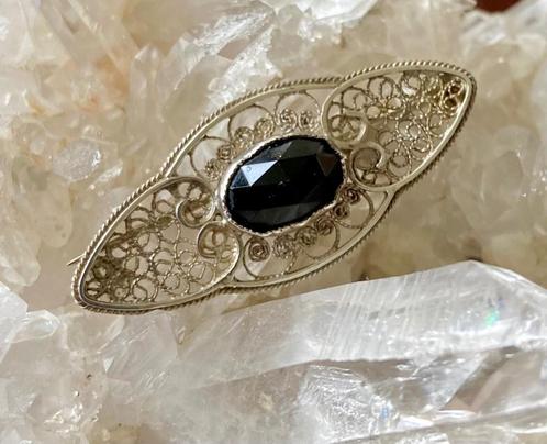 Set antieke zilveren sieraden; broche en hanger, Sieraden, Tassen en Uiterlijk, Antieke sieraden, Broche, Zilver, Met edelsteen