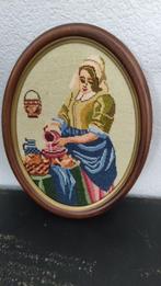 Vintage geborduurd schilderij Melkmeisje Vermeer, Huis en Inrichting, Woonaccessoires | Schilderijen, Tekeningen en Foto's, Minder dan 50 cm