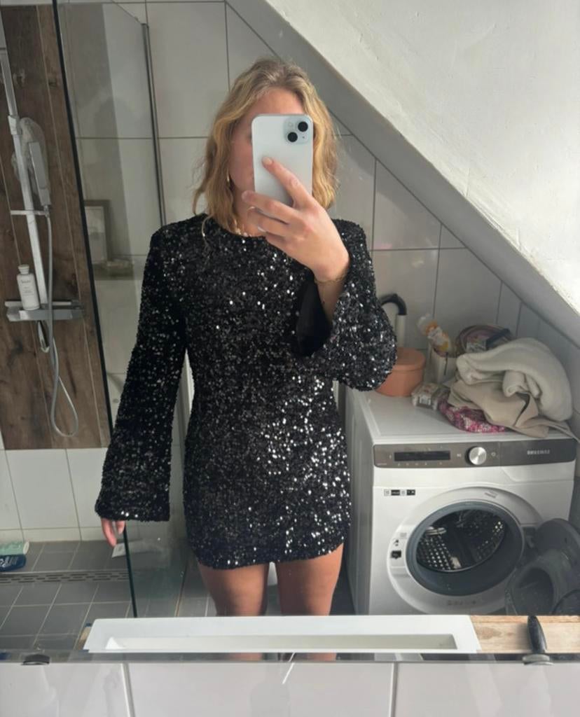 LOAVIES Glitter Jurk, Zwart, Nieuw, Ophalen of Verzenden, Maat 36 (S)