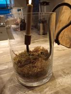 Groot glazen windlicht met hangkandelaar, Huis en Inrichting, Ophalen of Verzenden, Zo goed als nieuw, Overige materialen, Minder dan 25 cm