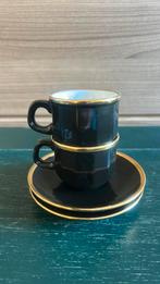 2 Espresso kop en schotels Walküre, zwart/goudrand p/2:, Ophalen of Verzenden, Zo goed als nieuw, Kop en/of schotel