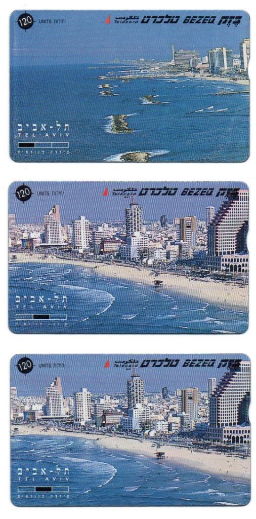 Israël, 3 telefoonkaarten, panorama Tel Aviv, Verzamelen, Telefoonkaarten, Buitenland, Ophalen of Verzenden