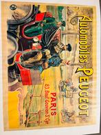 Vintage Peugeot Automobiles poster, Gebruikt, Rechthoekig Liggend, Ophalen of Verzenden, Canvas of Doek
