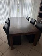 Massieve eiken tafel met 6 leren stoelen, Ophalen, Gebruikt, 6 tot 8 stoelen