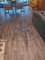 Ronde glazen eettafel met blauw stalen onderstel - 120cm, Huis en Inrichting, Tafels | Salontafels, Ophalen, Gebruikt, 50 tot 75 cm