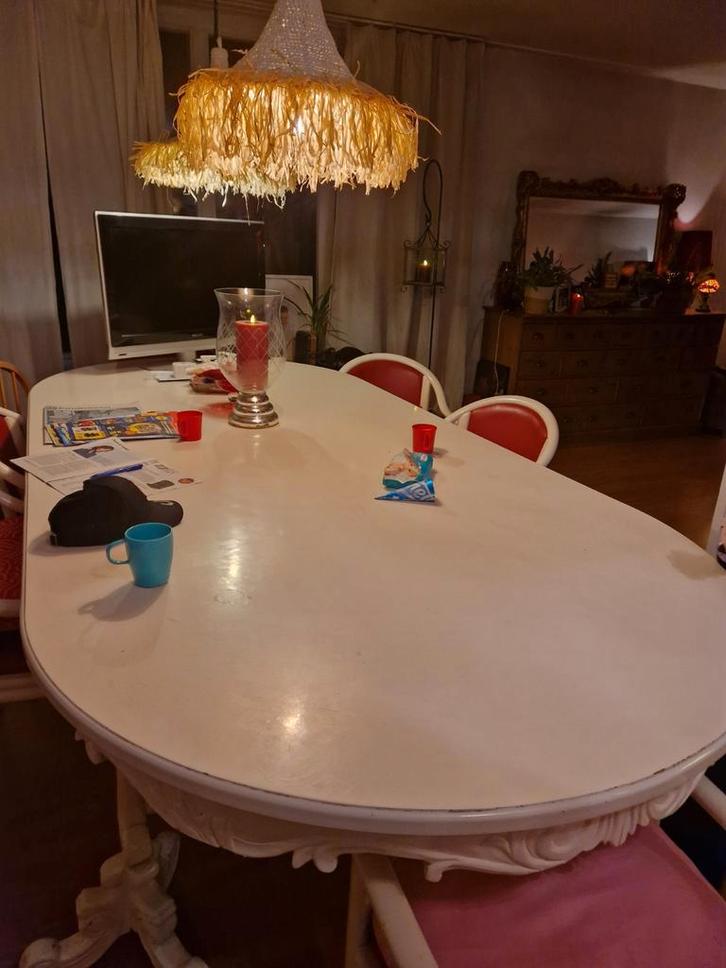 Witte Eettafel barok stijl, Huis en Inrichting, Tafels | Eettafels, Gebruikt, 100 tot 150 cm, 200 cm of meer, Vijf personen of meer