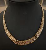 14 karaats gouden tricolor platte Vossenstaart collier 45cm, Verstelbaar, Ophalen of Verzenden, Zo goed als nieuw, Goud