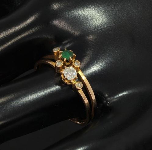 Smaragd met diamanten antieke 14k rose gouden dames ring, Sieraden, Tassen en Uiterlijk, Antieke sieraden, Ring, Goud, Met edelsteen