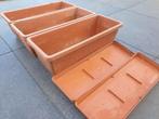 2x plastiek bloembak L49 x B19,5 x H 16,5cm + 2 onderschalen, Minder dan 30 cm, Rond, Nieuw, Ophalen of Verzenden
