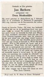Jan Berkers 1915 Aarle-Rixtel + 1963 Helmond, 48 jaar, Verzenden, Bidprentje