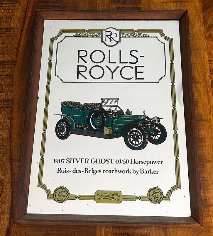 Vintage Rolls Royce spiegel, Antiek en Kunst, Antiek | Spiegels, Minder dan 100 cm, Rechthoekig, Ophalen of Verzenden
