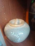 Keramische Pot met Deksel - Grijs met Bloemmotief, Ophalen