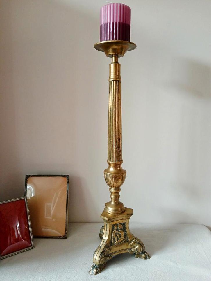 Hoge Messing kerk kandelaar, Antiek en Kunst, Antiek | Goud en Zilver, Ophalen of Verzenden