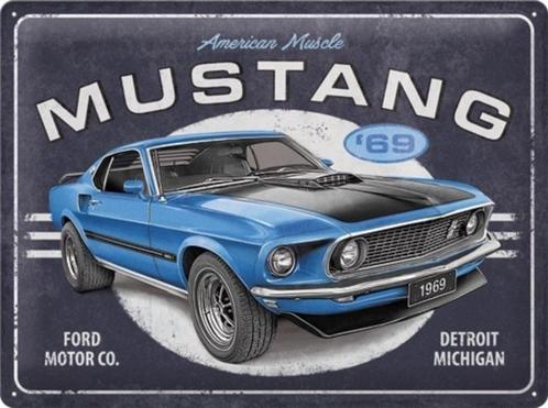 Ford Mustang '69 American Muscle.  Metalen wandbord, Huis en Inrichting, Woonaccessoires | Wanddecoraties, Nieuw, Ophalen of Verzenden