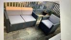 Loungeset buiten, bank en stoel, Ophalen, Kunststof, Gebruikt, 3 zitplaatsen