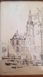 Tekening van De Munt(toren) in Amsterdam - H. Estgerbuh, Antiek en Kunst, Ophalen