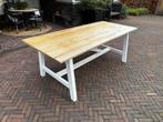 Eiken eettafel, handgemaakt, wit onderstel, Huis en Inrichting, Tafels | Eettafels, Brocante landelijk, Eikenhout, 200 cm of meer