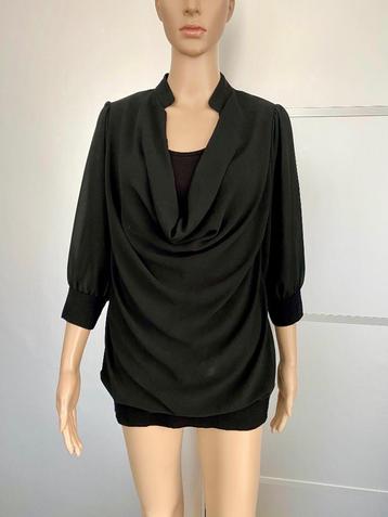 H154 Di Loren maat M=38 lange Blouse top zwart beschikbaar voor biedingen