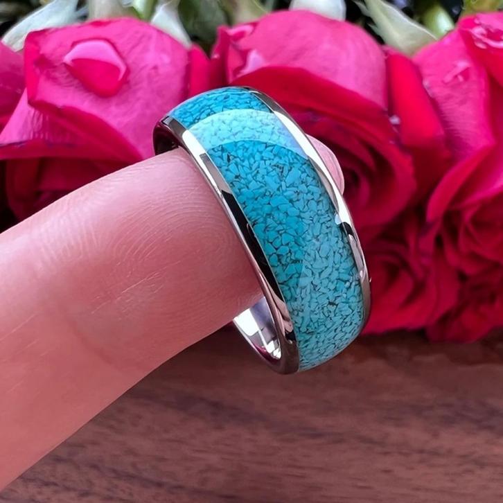 Trouwringen wolfraam Turquoise - Nadia - Zilverkleur, Sieraden, Tassen en Uiterlijk, Ringen, Nieuw, Dame of Heer, Overige kleuren