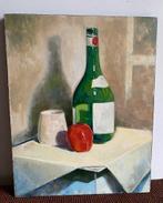Stilleven met wijnfles en appel, Antiek en Kunst, Kunst | Schilderijen | Klassiek, Ophalen of Verzenden
