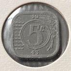 5 Cent Zink / Vierkante Stuiver uit 1943 van Wilhelmina, Verzenden, Koningin Wilhelmina, 5 cent, Losse munt