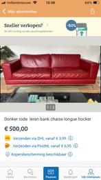 BIEDEN. Rode leren bank,chaise longue, hocker, Huis en Inrichting, Banken | Bankstellen, Gebruikt, Ophalen of Verzenden