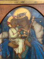 Houten paneel met glasmozaiek Maria met kindje Jezus, Antiek en Kunst, Ophalen of Verzenden
