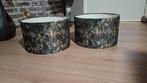 Twee groene lampenkappen met bladeren print, Huis en Inrichting, Lampen | Lampenkappen, Ophalen, 25 tot 50 cm, Rond, Zo goed als nieuw