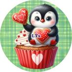 L282 ouwel pinguin 20x4,7cm eetbare cupcake rondjes vers, Ophalen of Verzenden, Nieuw, Cupcakes, Versiering