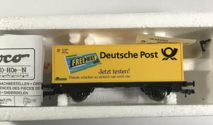 Roco 47251 2-assige containerwagen "Deutsche Post" H0, Hobby en Vrije tijd, Modeltreinen | H0, Zo goed als nieuw, Wagon, Gelijkstroom