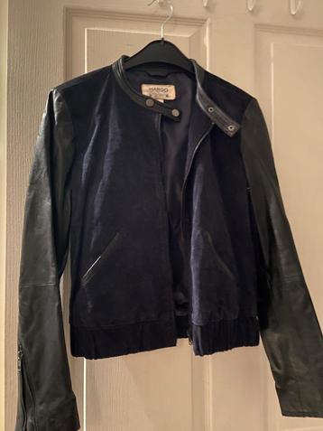 Mooie leren jas donker blauw (Mango) beschikbaar voor biedingen