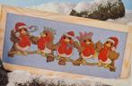5 roodborstjes op een rij Kerst borduurpatroon, Ophalen, Nieuw, Handborduren, Patroon
