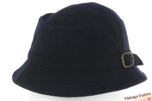 Vintage Vissershoed donker blauw wol en kashmir 55-56 = S, Kleding | Heren, Hoeden en Petten, Zo goed als nieuw, Hoed, 57 cm (M, 7⅛ inch) of minder