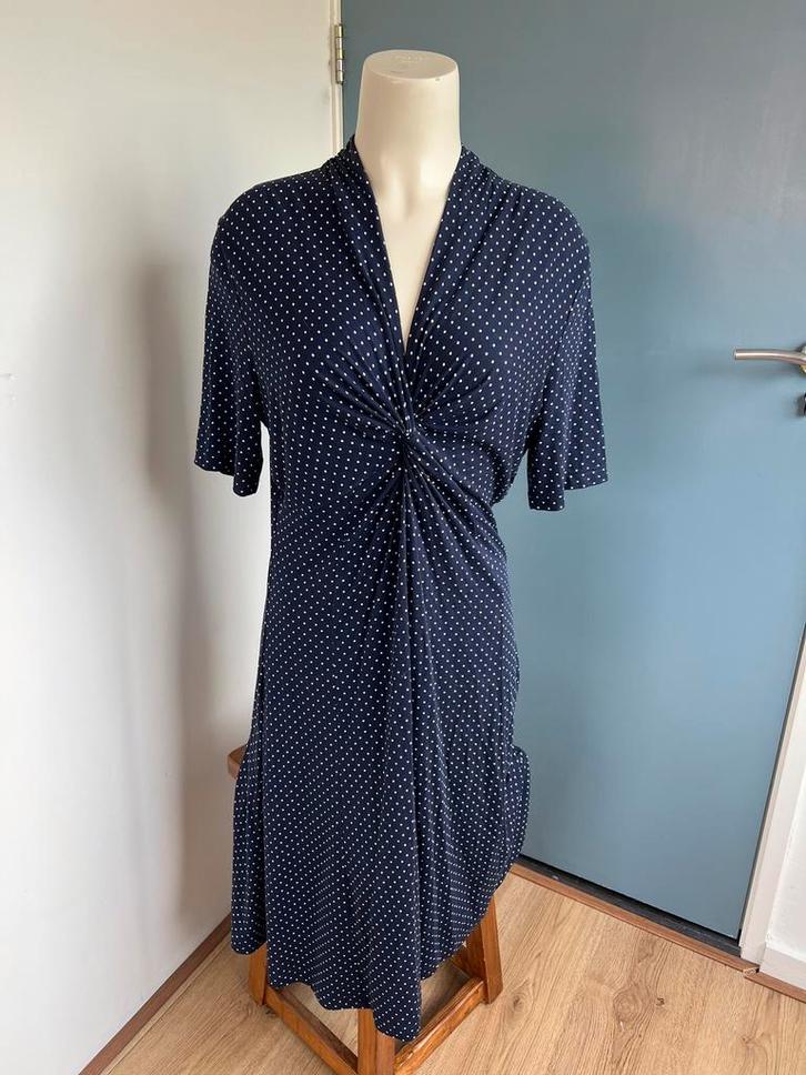 Peter hahn blauw witte stippen dots jurk 42, Kleding | Dames, Jurken, Zo goed als nieuw, Maat 42/44 (L), Blauw, Knielengte, Ophalen of Verzenden