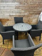 Tuinset 4 personen met wicker stoelen en ronde tafel, Tuin en Terras, Tuinsets en Loungesets, Ophalen, 4 zitplaatsen, Zo goed als nieuw