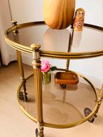 Prachtige ronde theewagen Hollywood Regency, Ophalen, 50 tot 100 cm, Zo goed als nieuw, Glas