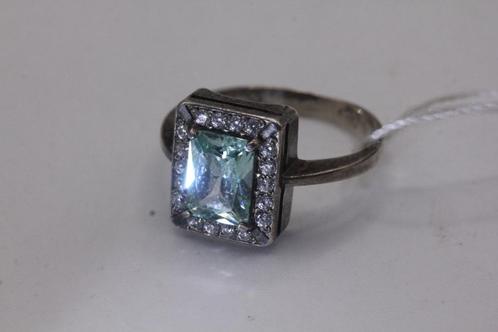 ring design zilver met aquamarijn steen, Sieraden, Tassen en Uiterlijk, Ringen, Nieuw, Dame, 17 tot 18, Blauw, Zilver, Met edelsteen