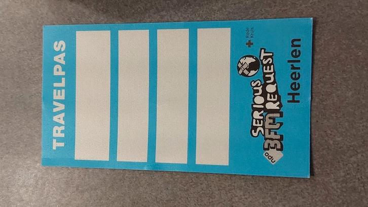 Crew Travel passen Serious Request Heerlen 2015, Tickets en Kaartjes, Evenementen en Festivals, Drie personen of meer