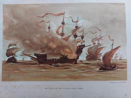 09 / Litho Willem Steelink  Schip Filips den Schoone Spanje, Antiek en Kunst, Kunst | Litho's en Zeefdrukken, Ophalen of Verzenden