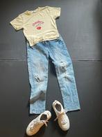 Leuk T-shirtje met spijkerbroek en schoenen, Kinderen en Baby's, Kinderkleding | Maat 134, Meisje, Gebruikt, Ophalen of Verzenden