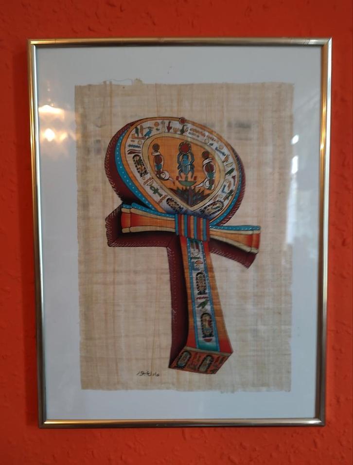 Ankh op papyrus geschilderd, Antiek en Kunst, Kunst | Litho's en Zeefdrukken, Ophalen