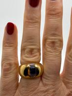 A708 Prachtige zilveren ring goudkleur saffier maat 16,5, Ophalen of Verzenden, Kleiner dan 17, X, Met edelsteen