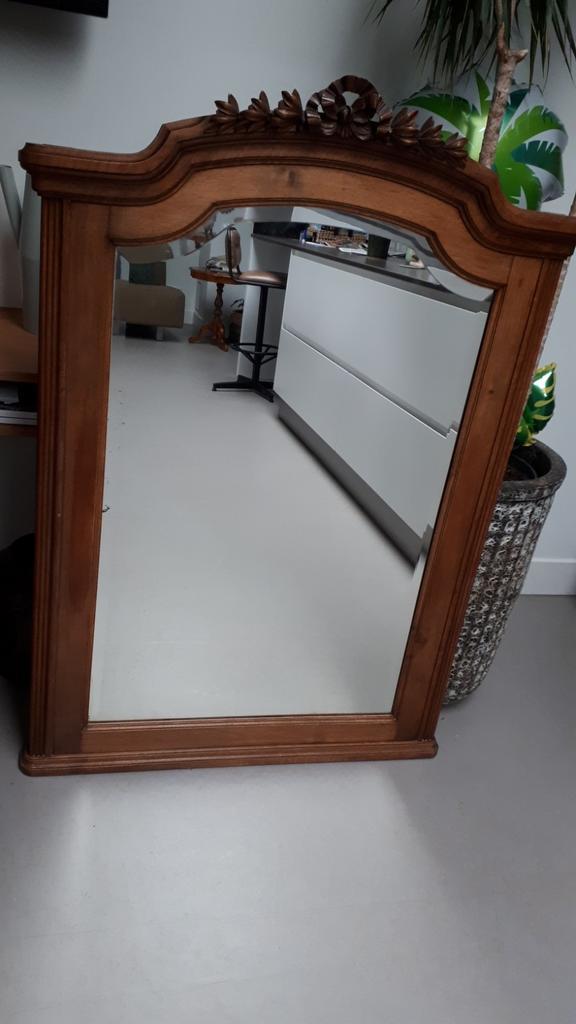 (Antieke, brocante) kuifspiegel houtsnijwerk winkelinterieur, Antiek en Kunst, Antiek | Spiegels, Rechthoekig, Ophalen