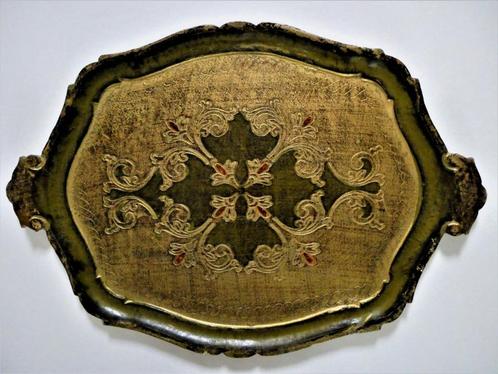 Italiaans dienblad serveerblad goud olijfgroen oranje, Antiek en Kunst, Curiosa en Brocante, Ophalen of Verzenden